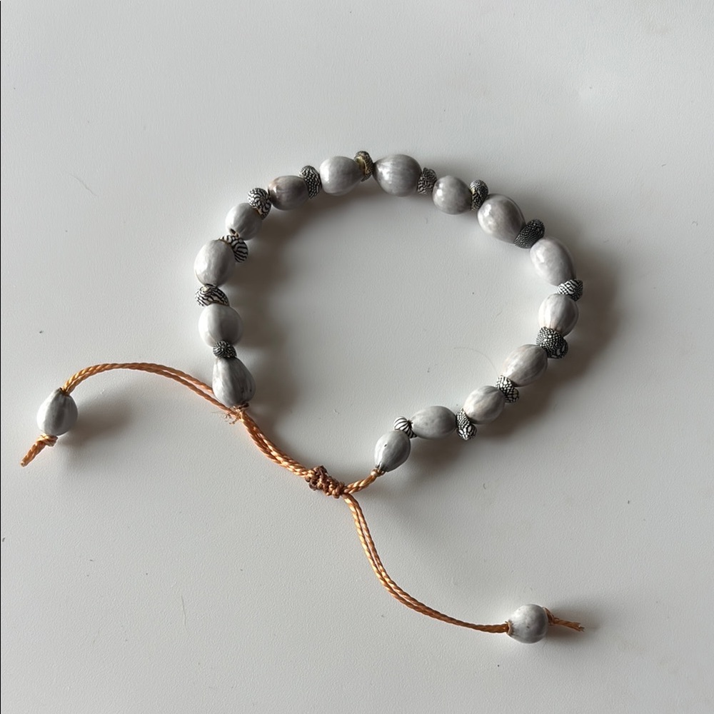 Gray Beaded Bracelet with Adjustable Cord